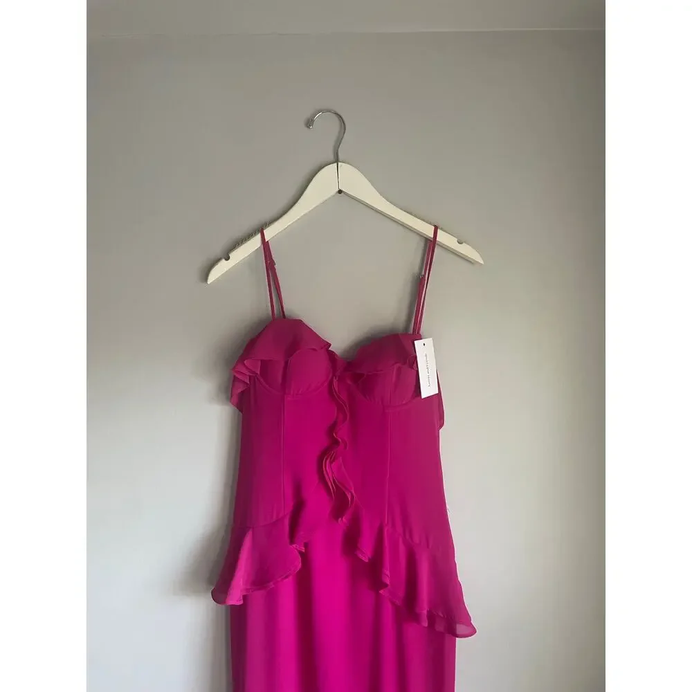 Lover's & Friends Melissa Gown MWT Magenta Pink size Medium Ruffle Wedding